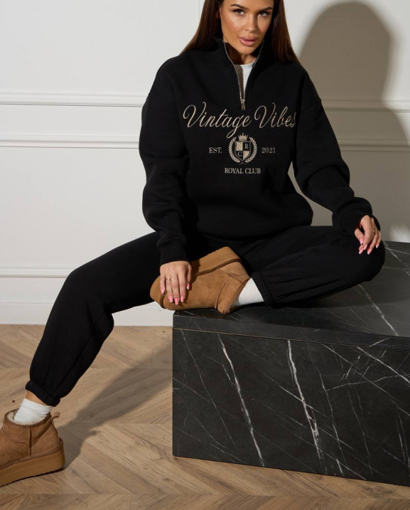 60/1 спортивний костюм на флісі з вишивкою кофта з блискавкою з коротким комірцем і штанами на резинці